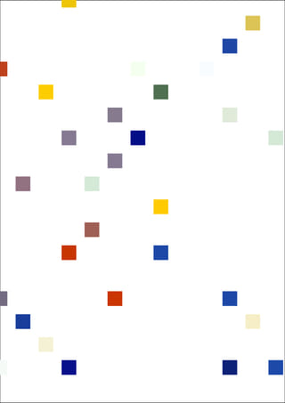 The same white sheet with thirty small squares of sampled colour standing on the points they were read from.