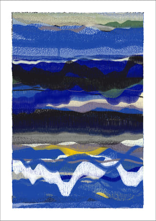 A different run of the same program: layered bands of sampled colour built from vertical fibre.