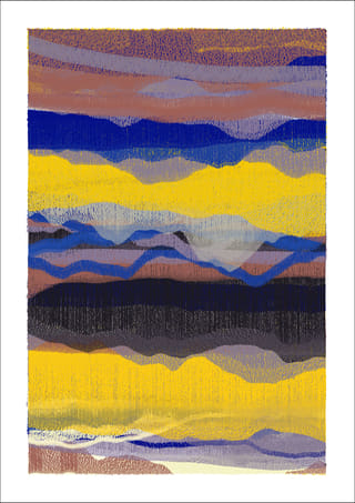 A different run of the same program: layered bands of sampled colour built from vertical fibre.