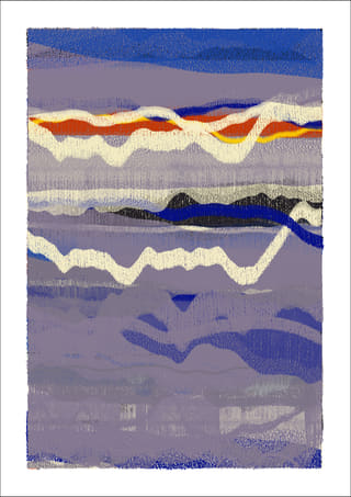 A different run of the same program: layered bands of sampled colour built from vertical fibre.