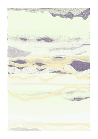 Very pale vertical abstract image with near-white and mint layers, faint grey-violet edges, and large areas of open light space.